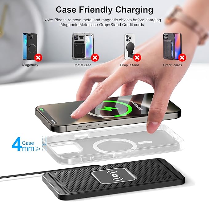 Wireless Charging Pad for Car for Chevrolet Silverado 1500 LT, 15W Fast Wireless Charger Mat Non-Slip Silicone Car Center Console Phone Charging Pad,B/15W-USB