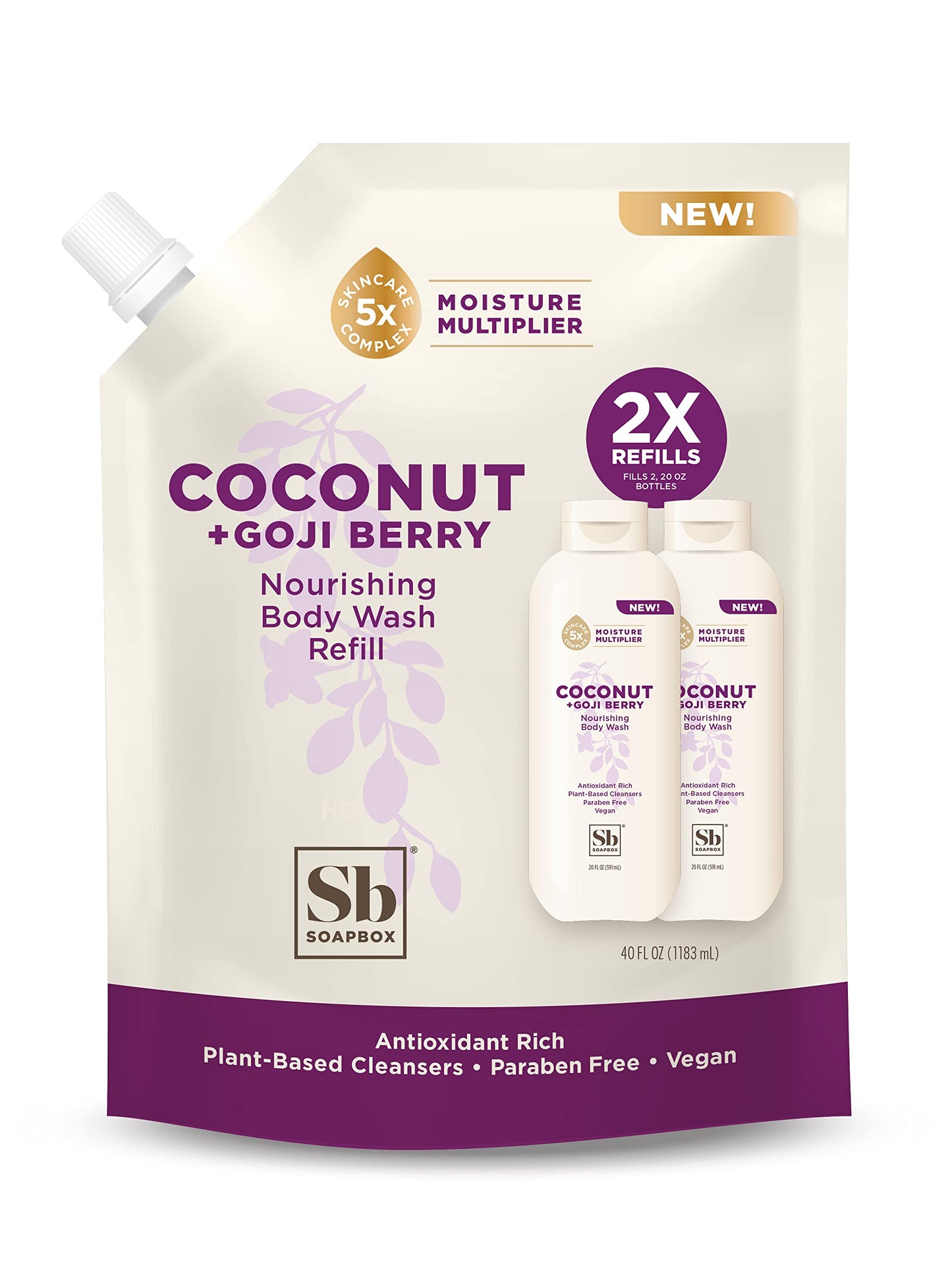 Soapbox Body Wash Refill, Coconut + Goji Berry Body Wash Refill Pack, Bulk Soap Refill Pouch, Vegan + Antioxidant Rich Moisturiz