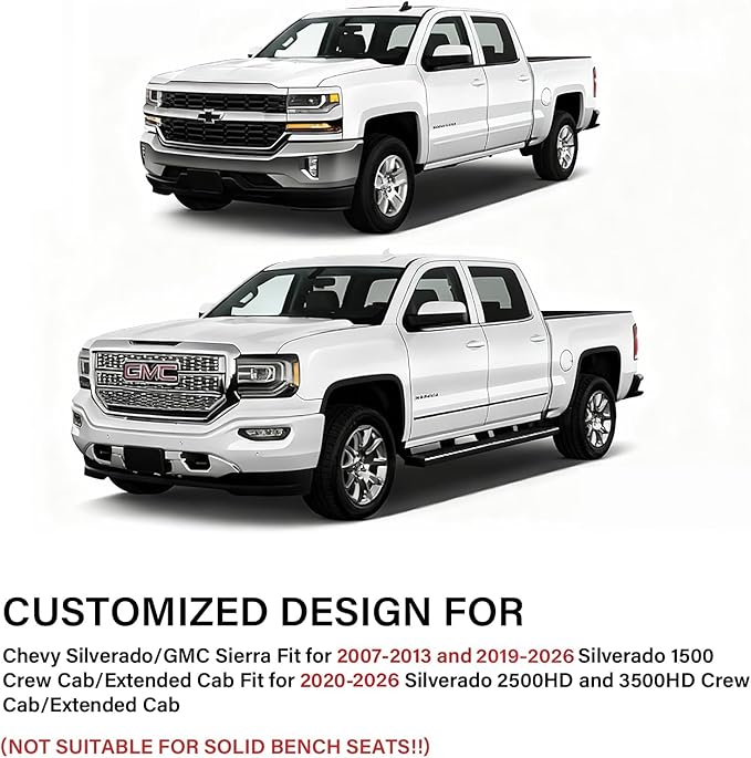 Coverado Silverado Seat Covers Full Set, Faux Leather Car Seat Covers Fit for Chevy Silverado GMC Sierra 2007-2013 & 2019-2026 1500, 2020-2026 2500HD 3500HD Crew Double Extended Cab(Brown)