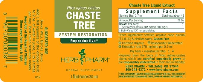 Herb Pharm Chaste Tree Liquid Extract for Female Reproductive System Support - 1 Ounce (DCHASTE01)