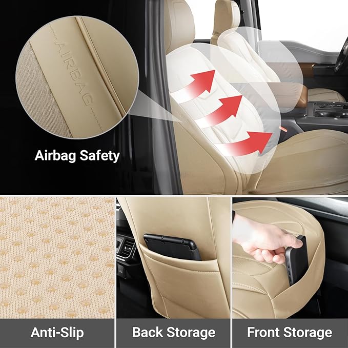 Coverland Custom Fit Car Seat Covers for SUV Compatible with [Freestyle, Grand Cherokee, Sorento, GLA-Class] Premium Waterproof Non-Slip Interior Seat Protector [Front Beige - Size Chart A16]