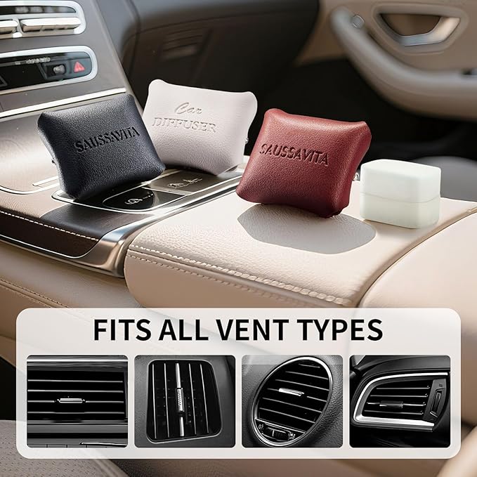Car Air Freshener Diffuser Terre Scented 2 Pack, Car Fresheners Vent Clip Leather Design, Car Diffuser Citrus Woody Scented for 30 days Long Lasting Black