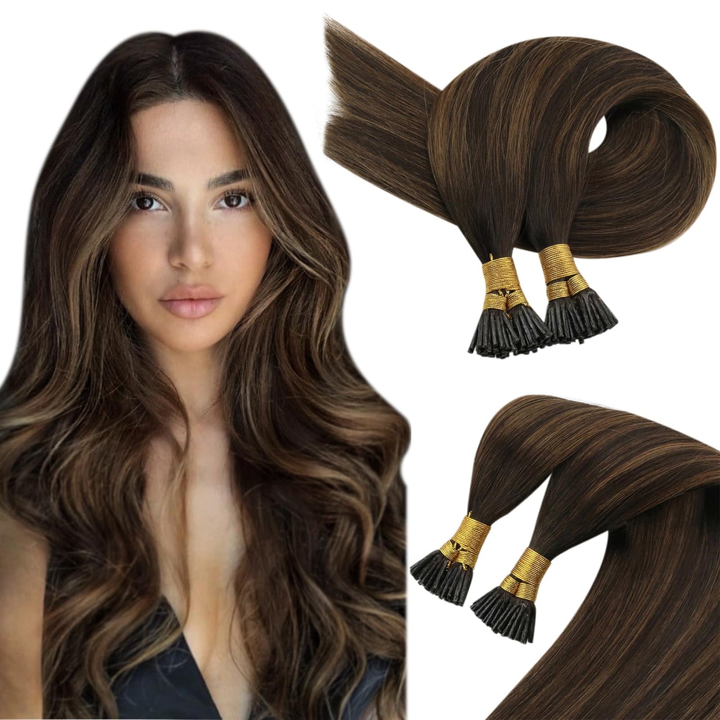 Sunny Hair Itip Human Hair Brown 18Inch I Tip Hair Extensions Human Hair Dark Brown Balayage Brown Pre Bonded I Tip Hair Extensi