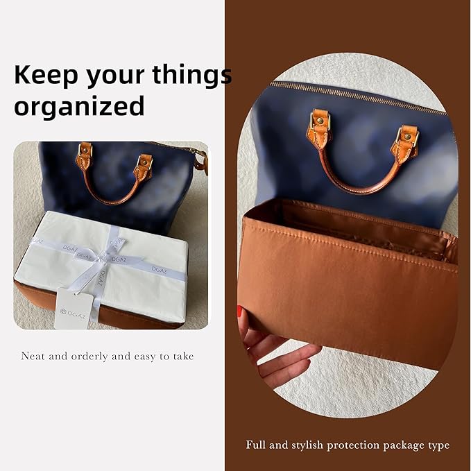 DGAZ Silk Purse Organizer Insert Fits LV Speedy 16/20/25/30/35/45 bags，Silky Smooth Bag Organizer，Luxury Handbag & Tote Shaper（Gold，SP20）