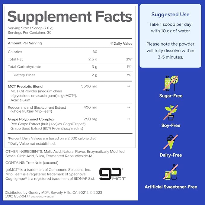 Gundry MD MCT Wellness Powder to Support Energy, Ketone Production and Brain Health, Keto Friendly, Sugar Free (90 Day Supply, Watermelon Lemonade)