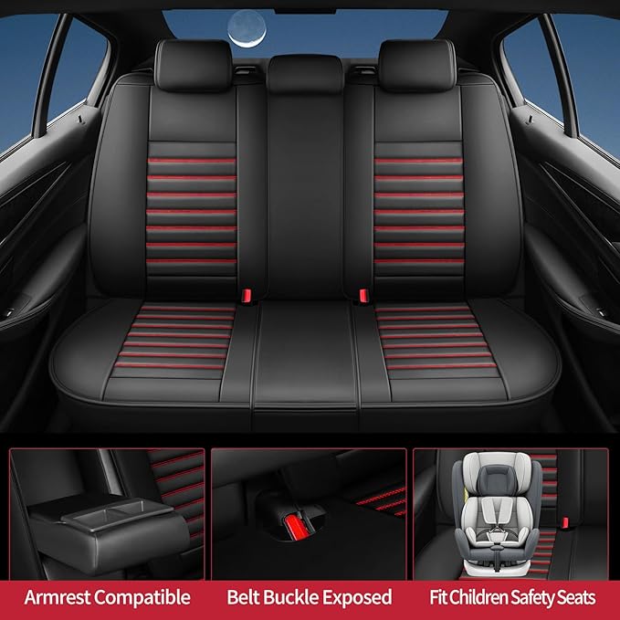 Fit Prius Car Seat Covers for Toyota Prius 2001-2024 2025 2026 - Upgraded Premium Waterproof & Breathable Leather, Airbag Compatible, All-Weather Seat Cushion Protector (Full Set, Black+Red)