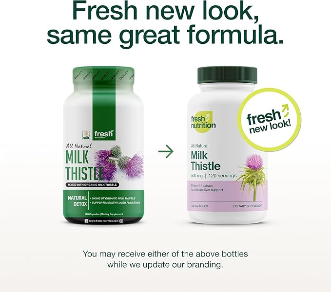 Fresh Nutrition Organic Milk Thistle Supplement - 2000mg Potent Strength – 4 Month Supply – Silymarin Thistle Seed Standardized Extract 4:1 - Made in The USA - 120 Capsules