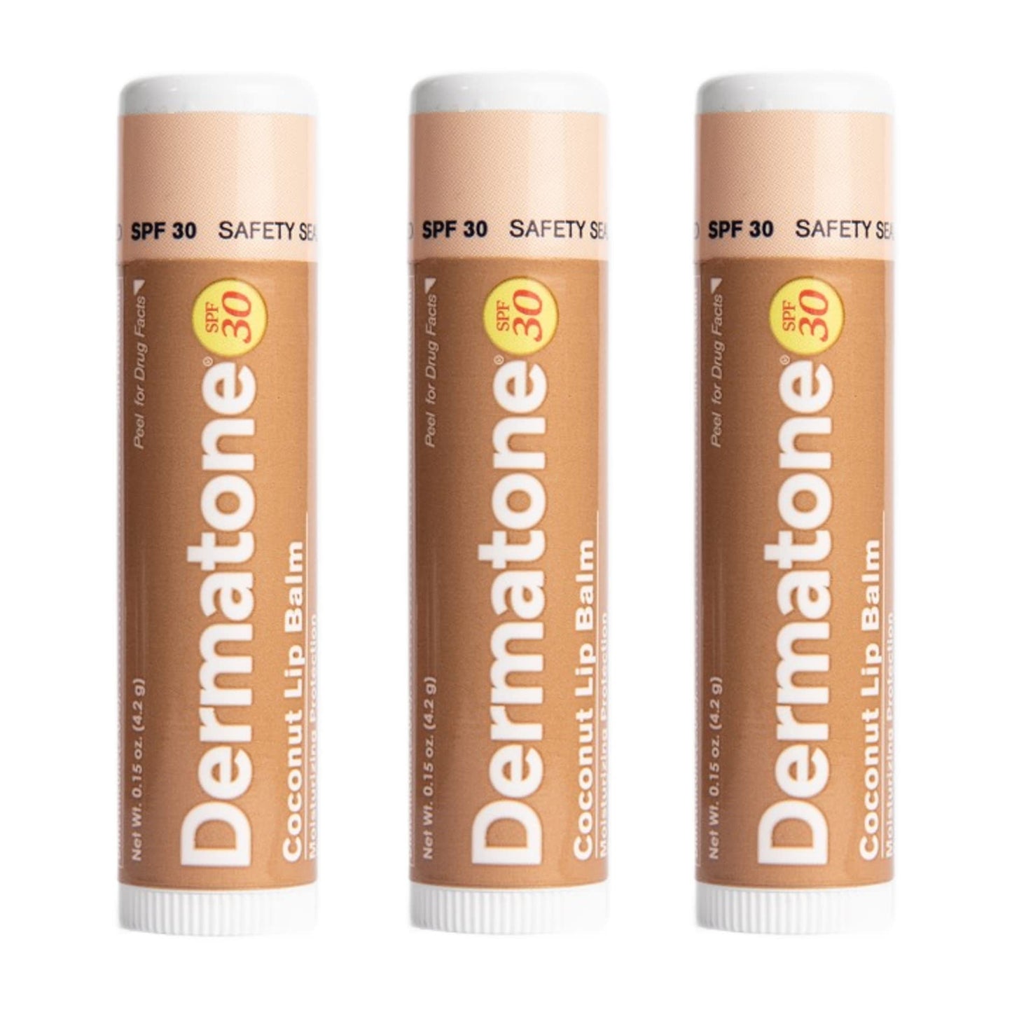 Dermatone Coconut Lip Balm | Moisturizing & Medicated, Aloe & Vitamin E | Chapped And Cracked Lips | Spf 30 | Coconut, 3-Pack 0.