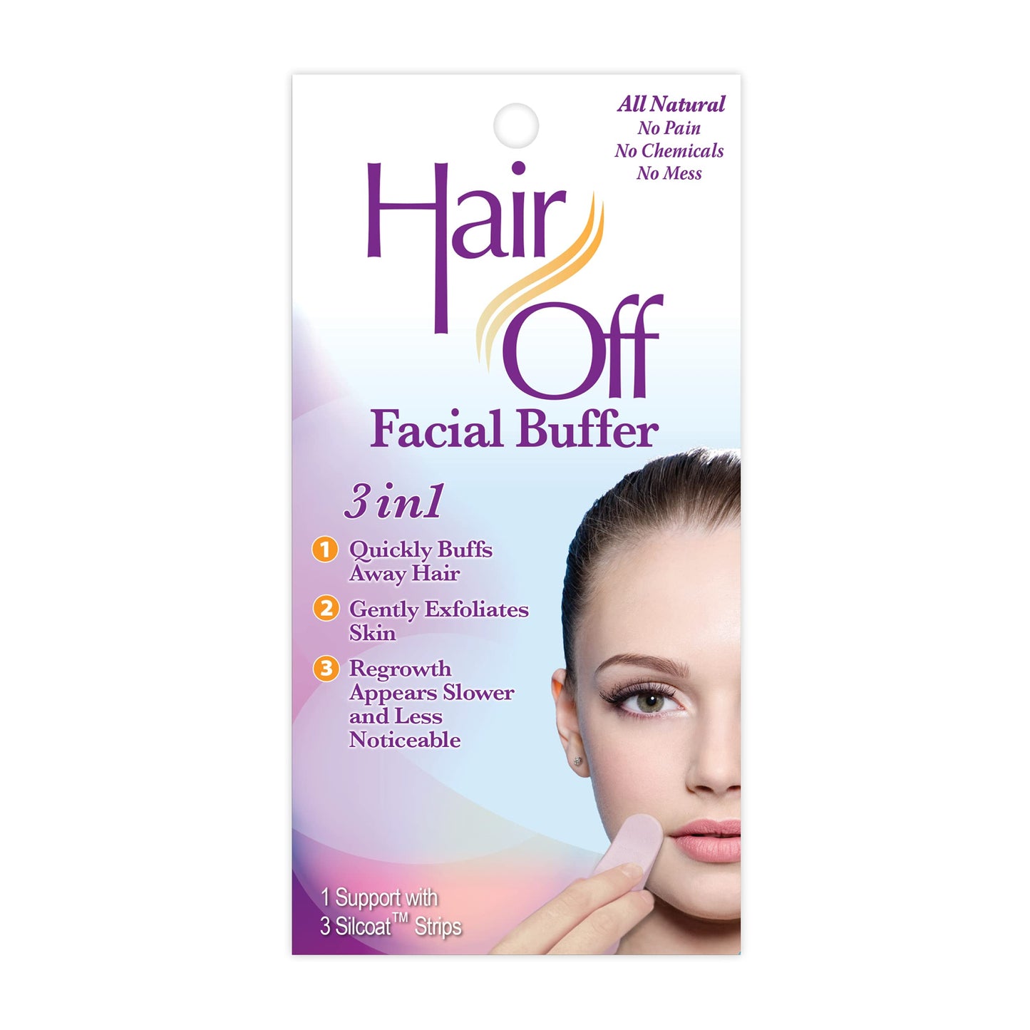 Hair Off Facial Buffer - Painless & Chemical Free Facial Hair Remover & Gentle Face Exfoliator - Hair Eraser to Slow Regrowth on