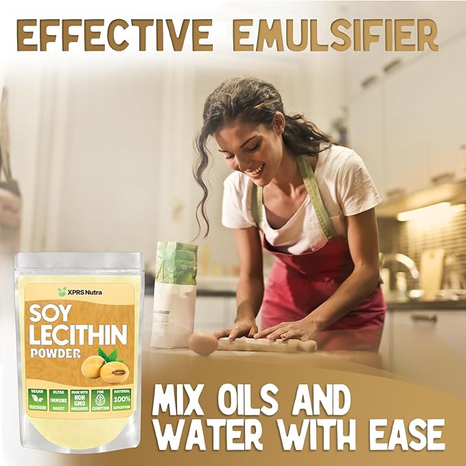 XPRS Nutra Soy Lecithin Powder Food Grade Fat Emulsifier - Suitable for Cooking, Baking and More - Vegan Friendly Soy Lecithin Powder Cooking Aid (4 Ounce)
