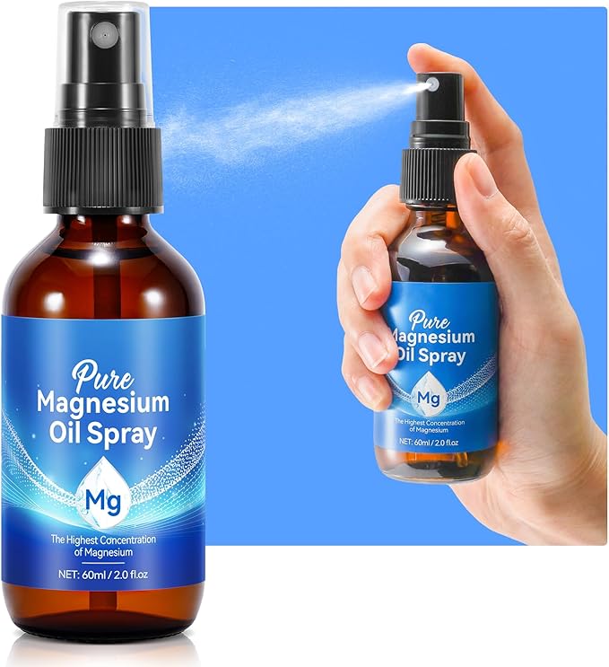 Pure Magnesium Oil Spray, Natural Organic Magnesium Oil, Easy to Use, Easy Quick to Absorb with Topical Glass Bottle(2PCS 60ML)