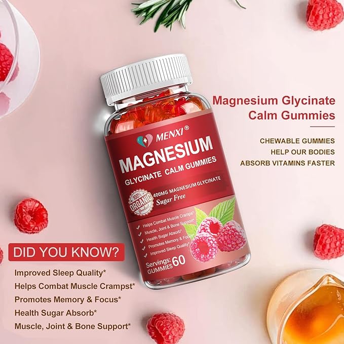 Magnesium Gummies 600mg per Serving-Magnesium Glycinate 400mg and Magnesium Malate 200mg,Sugar Free Magnesium Potassium Supplement for Calm Mood, Muscle, Bone & Energy Support,120 Raspberry Gummies