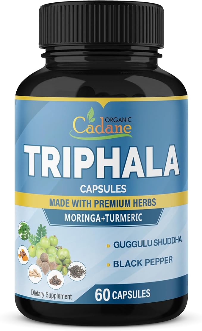 Organic Cadane Triphala Extract Capsules & Turmeric, Guggul, Ginger, Black Pepper, Moringa - Complex Supplement Herbs