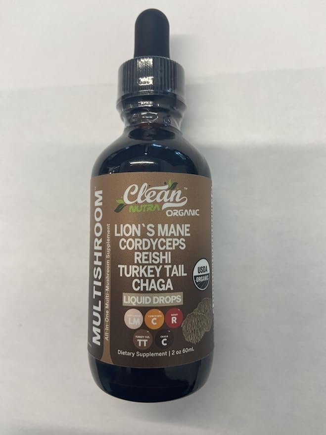 Mushroom Supplement Liquid Drops with Lions Mane Turkey Tail Cordyceps Reishi Chaga Shitake Maitake Tremella Oyster Mushrooms Poria Supplement and Enokitake Mushrooms Complex Blend by Clean Nutra