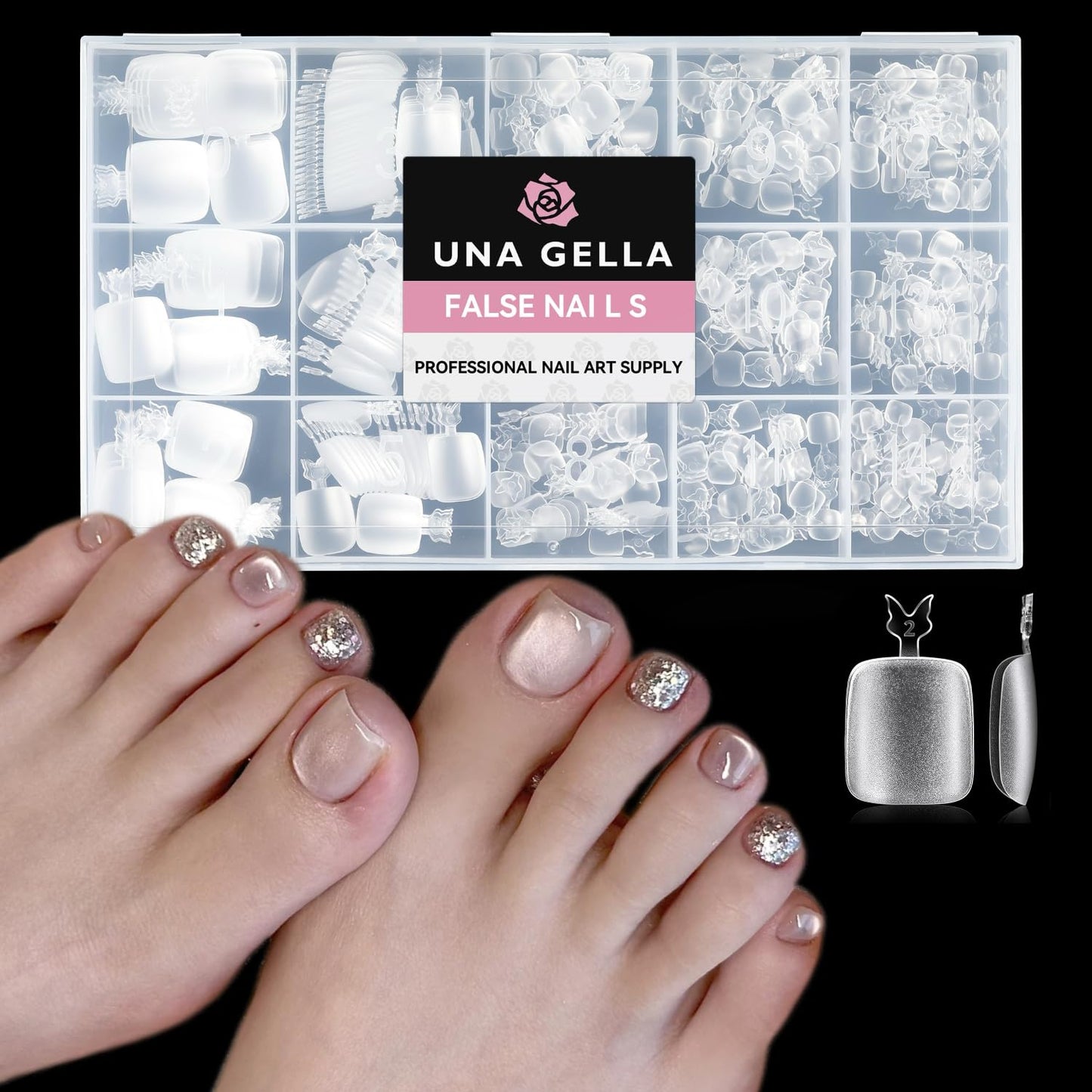 UNA GELLA Square Toe Nail Tips | 504 Pcs Soft Gel Full Cover | DIY Pedicure