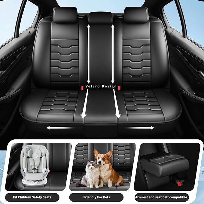 Fit FJ Cruiser Car Seat Covers Premium Leather for Toyota Fj Cruiser 2007-2013 2014. Waterproof， Breathable，Scratch-Resistant & All-Weather Seat Cushion Protector (Front Pair, Black)