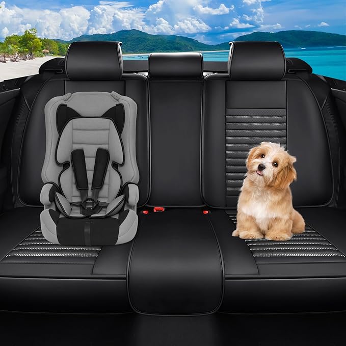 Car Seat Covers Full Set Fit for Toyota Prius 2001-2026, Premium Faux Leather Car Seat Protector, Breathable, Anti-Slip, Comfortable & Durable (Black&White,Full Set)