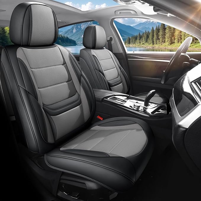 Car Seat Covers Full Set Custom Fit for Chevy Blazer 2019-2025 2026 - Premium Faux Leather with Lumbar Support, Breathable, Anti-Slip & Full Wrapping Edge (Black&Gray,Full Set)