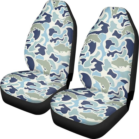 ELEQIN Fish Camo Car Front Seat Covers, 2 Pack Polyester Automotive Seat ProtectorsSoft & Breathable, Automotive Interior Accessories for Most Cars