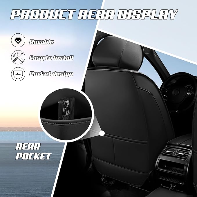 Car Seat Covers Fit for Toyota rav4 2000-2026, Stylish Sport Seat Covers, Waterproof Wear-Resistant Premium Nappa Leather Car Seat Cover.(Full Set/Black Red)