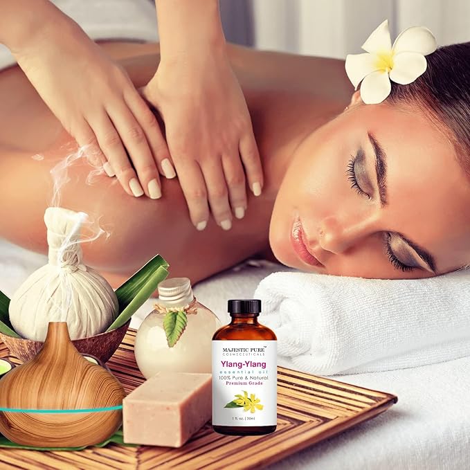 Majestic Pure Essential Oil with Glass Dropper - 100% Pure and Natural - Essential Oils for Diffuser, Aromatherapy, Soap and Candle Making, Ylang Ylang Essential Oil, Ylang Ylang Oil, 1 Fl Oz
