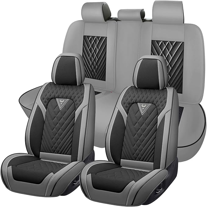 Truck Seat Covers for Ford F150 2009-2026, Waterproof Premium Leather Full Coverage Car Seat Cover, Muscle Sport Style Auto Interior Seat Cover Sets (Full Set/Gray Black)