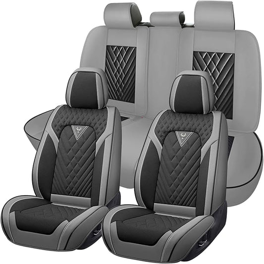 Truck Seat Covers for Ram 3500 2009-2026, Waterproof Premium Leather Full Coverage Car Seat Cover, Muscle Sport Style Auto Interior Seat Cover Sets (Full Set/Gray Black)