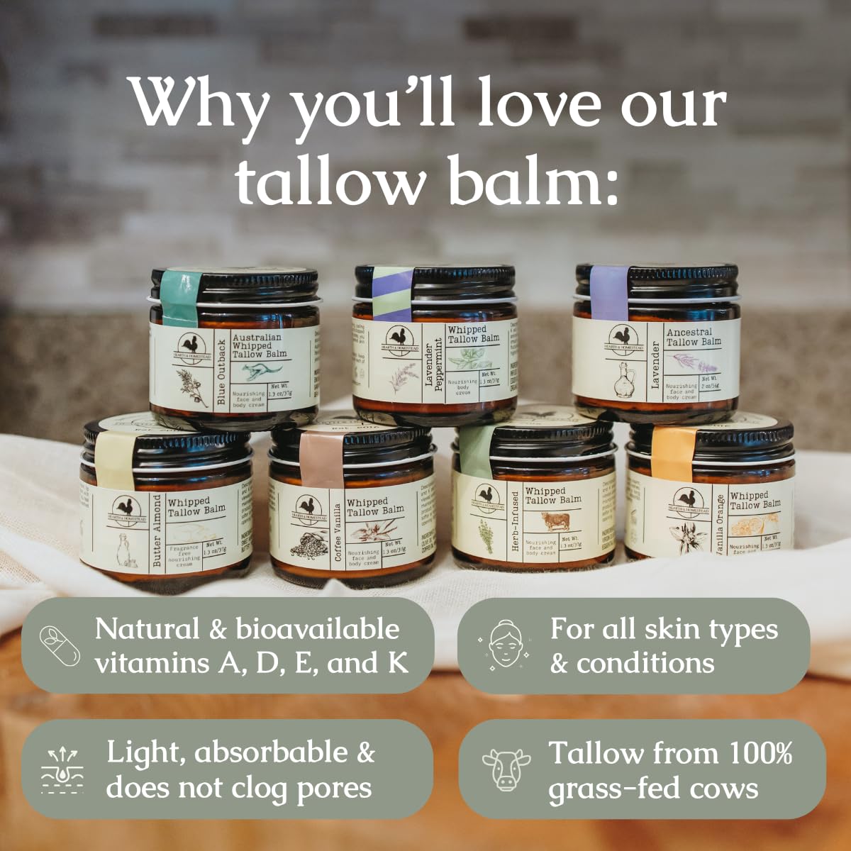 Handmade Unscented Whipped Tallow Balm | Organic Body Butter for Eczema & Rosacea - 1.3 oz