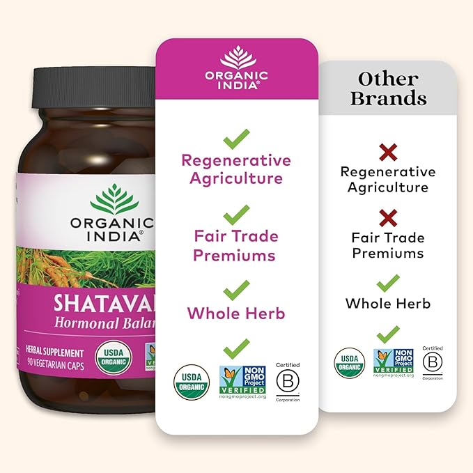ORGANIC INDIA Shatavari Capsules - Herbal Supplement, Supports Hormonal Balance, Immune System Support, Vegan, Gluten-Free, USDA Organic, Supports Reproductive Health - 180 Capsules