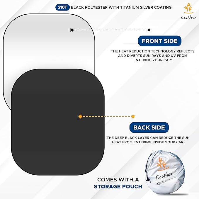 EcoNour 2-Piece Windshield Sun Shade for Jeep, Foldable Jeep Wrangler Sun Shade, Jeep Gladiator Sun Shade, Fits Jeep Wrangler JL JLU 2018-2025, Jeep Gladiator 2020-2025, Keeps Car Interior Cooler