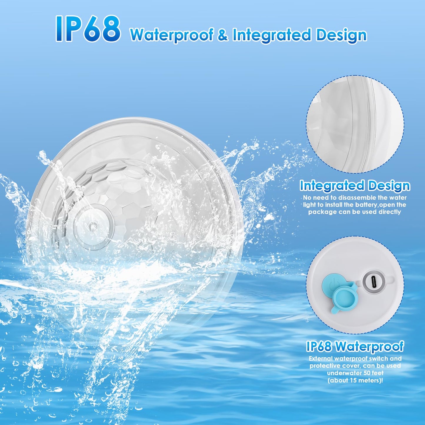 QOLNBY Floating Pool Lights, Pool Light with 6 Dynamic Lighting Effects, IP68 Waterproof Pool Lights That Float, Rechargeable RGB Upper and Lower Color Changing Lights for Hot Tub, Patio 4 Pack
