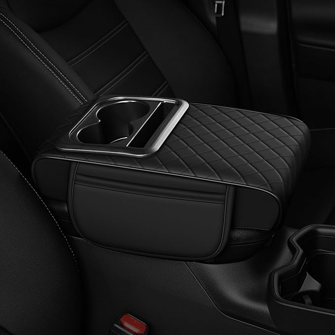 Armrest Cover for Car Fit for Jeep Grand Cherokee - Center Console Cover with Cup Holders and 2 Storage Pockets(Black)