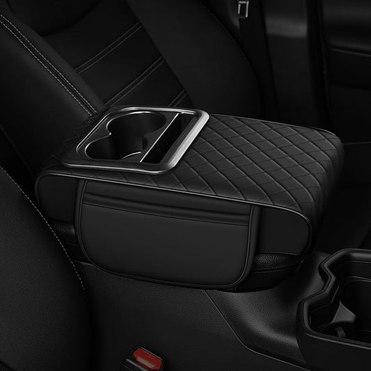 Armrest Cover for Car Fit for Jeep Grand Cherokee - Center Console Cover with Cup Holders and 2 Storage Pockets(Black)