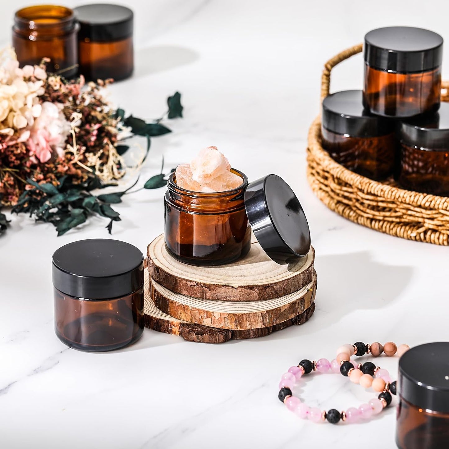 Domensi 72 Pcs 2 oz Glass Jars with Lids Travel Size Round Leakproof Empty Cosmetic Jars with Inner Liners Lid for Storing Makeup Lotions Face Cream Ointments Candle DIY Making (Amber)