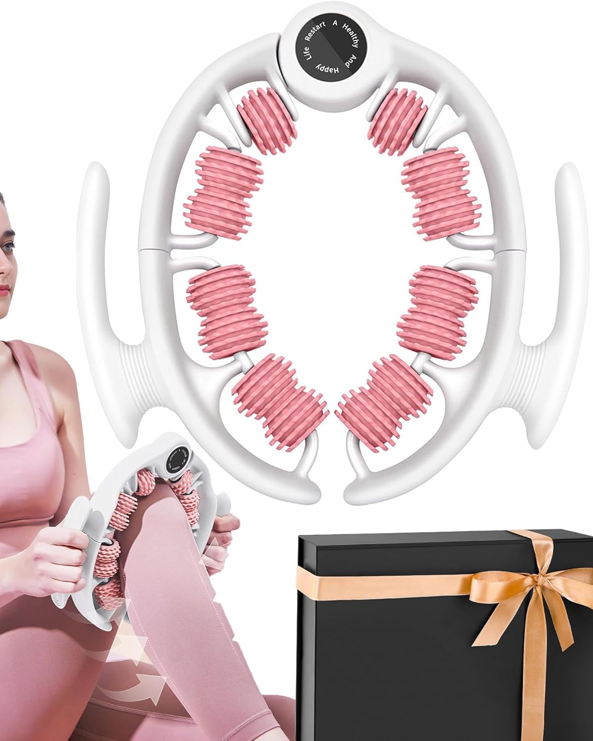 Cellulite Massage Roller - Anti-Cellulite Massager with Detachable Roller Handles for Thighs, Legs & Buttocks - Fascia Massage Tool for Lymphatic Drainage & Deep Tissue Therapy (Pink)