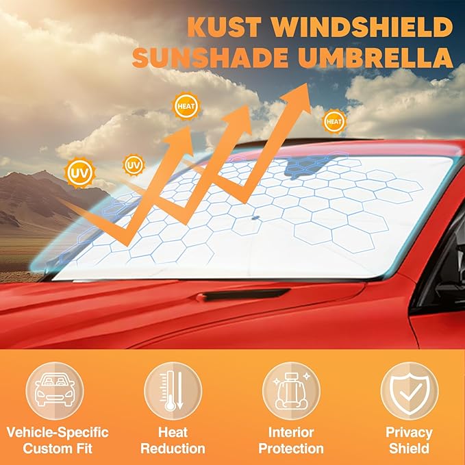 KUST Custom Fit Windshield Sun Shade Umbrella for Hyundai Tucson 2022-2025 2026 | Foldable Sunshade with Bendable Handle | Blocks Heat & UV Scratch Resistant Keep Cool Sunshield