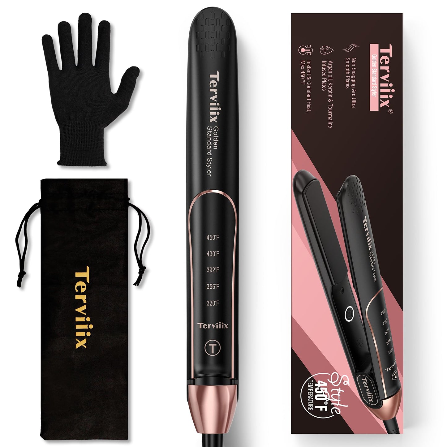 Terviiix Plancha De Cabello Professional 450F, Non-Snagging Ceramic Flat Iron Hair Straightener 1 Inch, 3X Less Damage Hair Iron