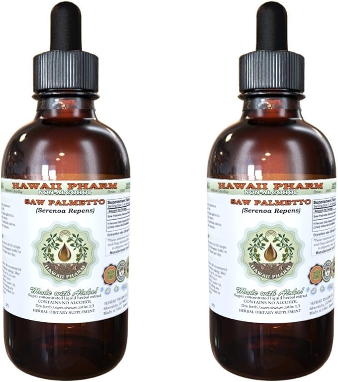 Saw Palmetto Alcohol-Free Liquid Extract, Organic Saw Palmetto (Serenoa Repens) Dried Berry Glycerite Natural Herbal Supplement, Hawaii Pharm, USA 2x4 fl.oz