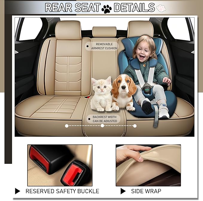 Leather Car Seat Covers Fit for Toyota Yaris Sedan 2019-2020, 5 Seater Car Seat Cover, Premium Waterproof, Scratch Resistant Car Interior Accessories (Full Set Beige)