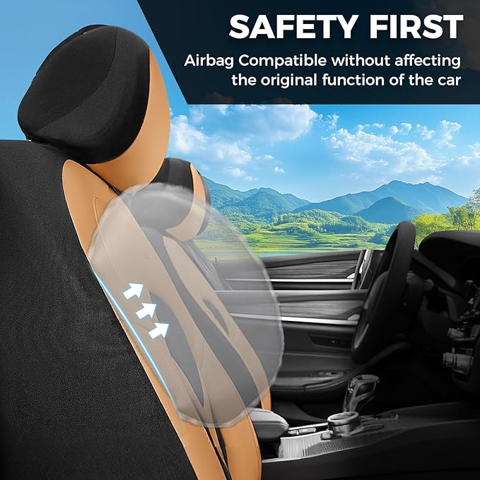 FLORICH Car Seat Covers Full Set, Universal Seat Cover 5 Seats, Automotive Seat Covers with Mesh Leather, Waterproof Car Seat Protector, Breathable Car Seat Cushion for Most Car SUV Truck, Orange