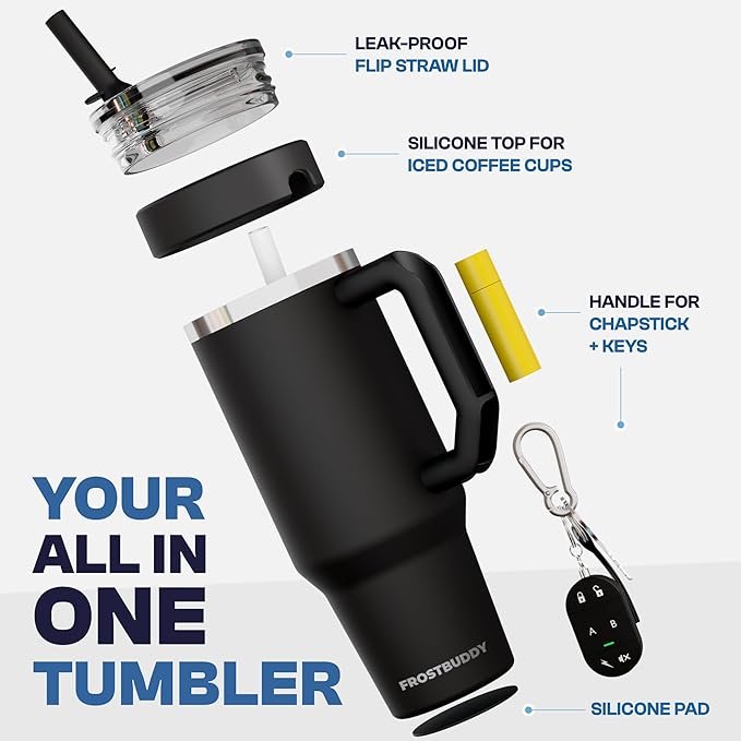 Thicc Buddy - 40 oz Stainless Steel Vacuum Insulated Tumbler with Lid and Straw for Water - Travel Mug Cupholder Friendly - Gifts for Women Men Him Her (Blue Pencil)