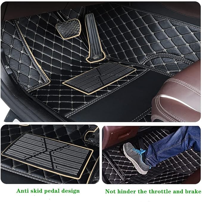 Custom Personalized Floor Mats for Cars - Luxury Full Coverage All Weather Mats, Anti-Slip Leather Mat Set, Fit for 99% of Cars, SUVs & Trucks (Light Brown, A-Diamond)