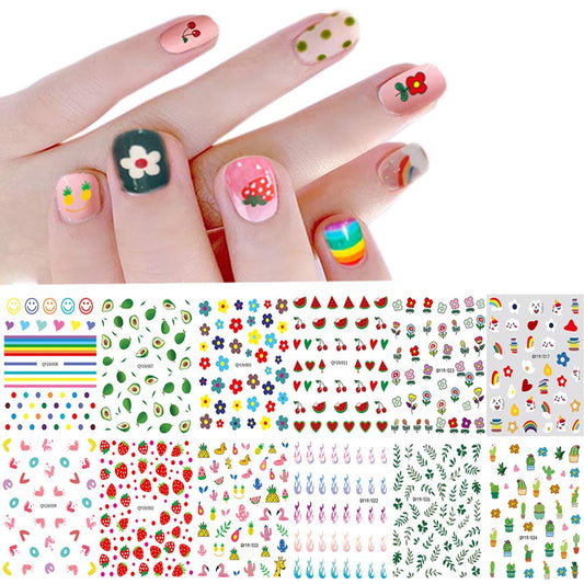 Nail Stickers For Women And Little Girls - 12 Sheets 3D Self-Adhesive Diy Nail Art Decoration Set Including Flowers Leaves Anima