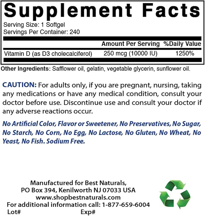 Best Naturals Calcium Magnesium with Vitamin D3 1500mg & Vitamin D3 10000 IU