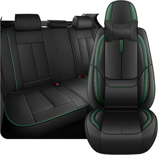 Fit for 98% of Mercedes Benz Car Seat Covers with Headrests, Premium Nappa Leather Seat Cover, Fully Wrapped Protect Modern Style Seat Cover (5-Seat Luxury, Black & Green)