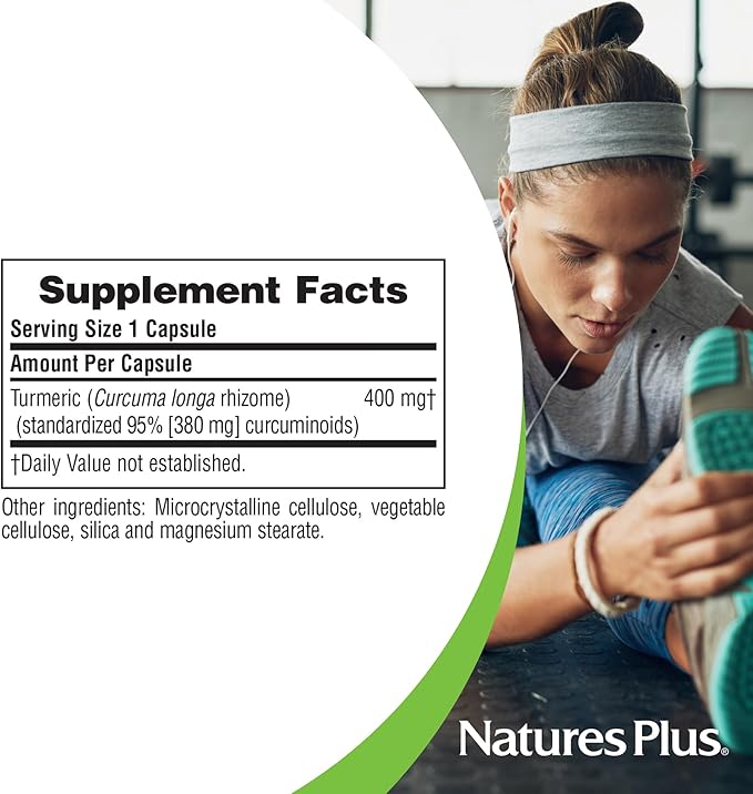 Natures Plus Herbal Actives Turmeric - 400 mg, 95% Curcumin, 60 Vegan Capsules - Vegetarian, Gluten-Free - 60 Servings