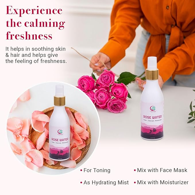 100% Pure Rose Water 6.5 fl oz | for Face & Hair | Alcohol Free & Artificial Coloring Free | by Yogi's Gift®