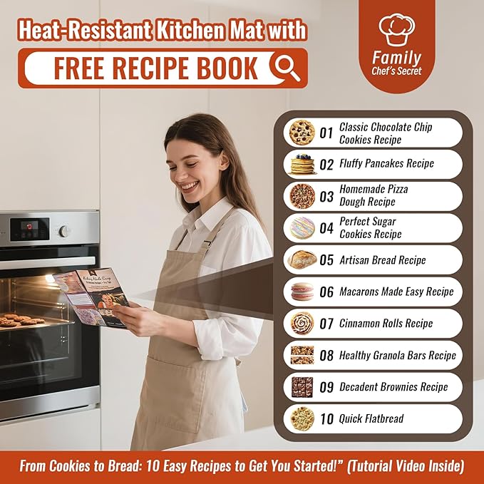 Silicone Baking Mat with 10 Useful Recipes, Silicone Mat for Baking,Cookie, Macaron, Pizza, Bread, Surdough,Silicone Sheet for Dough Rolling out 480°F Oven Safe