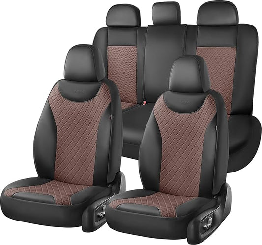 Coverado Car Seat Covers Full Set, Leather Seat Covers for Front and Back Seat, Waterproof Car Seat Protectors with Splicing Design, Automotive Seat Cushions Universal for Most Cars, Black & Coffee