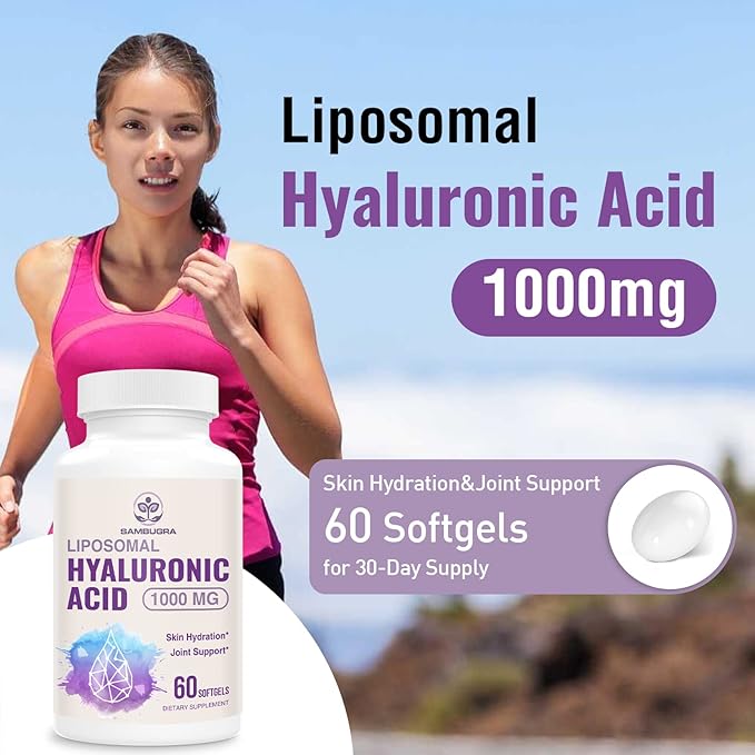 Liposomal Hyaluronic Acid 1000mg, High BioavailabilityHyaluronic Acid Capsules, Dietary Supplement Support Skin and Joint Lubrication, 120 Capsules (Pack of 2)